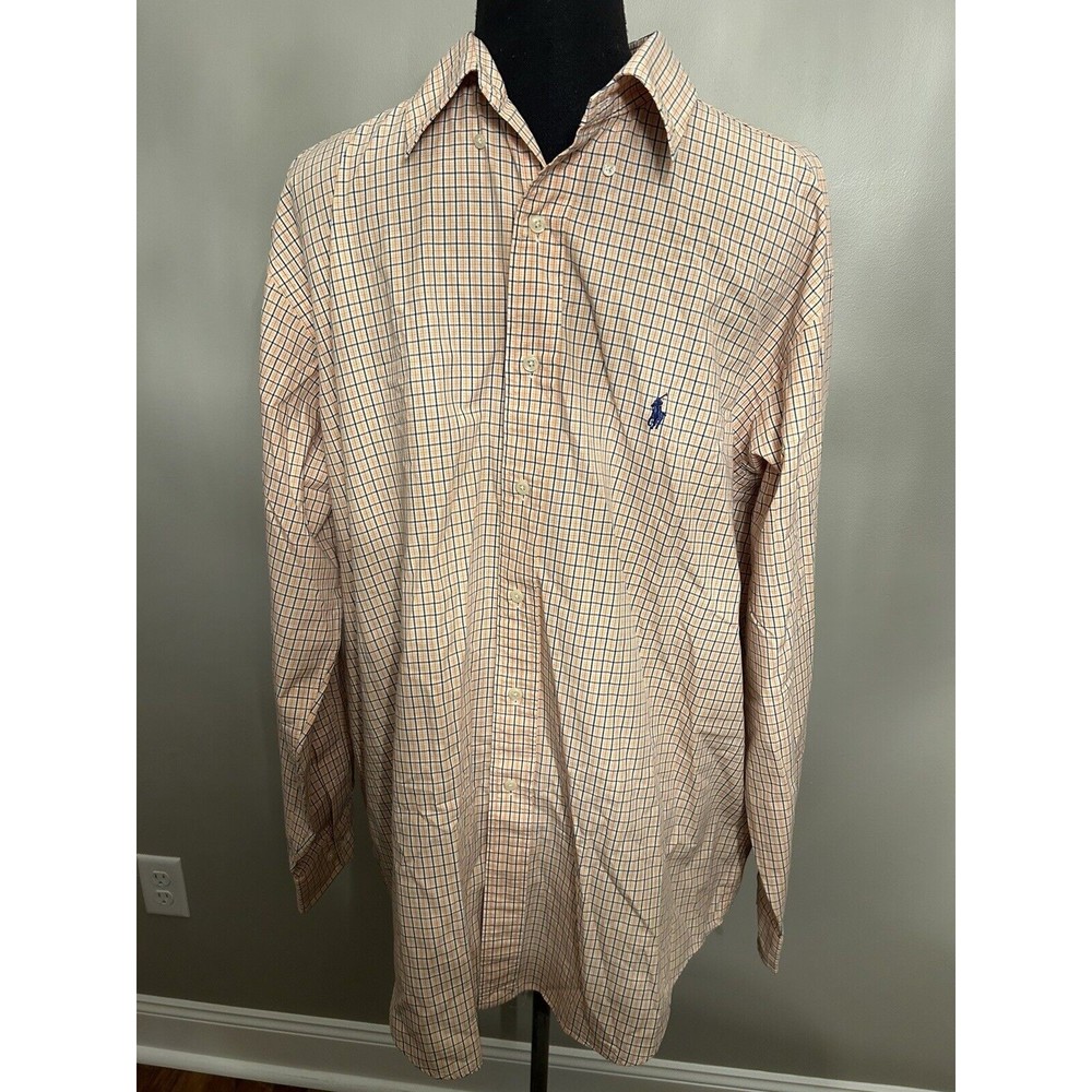 Ralph Lauren Yarmouth Long Sleeve Dress Shirt Orange Blue Mens 16.5 34/35 EUC